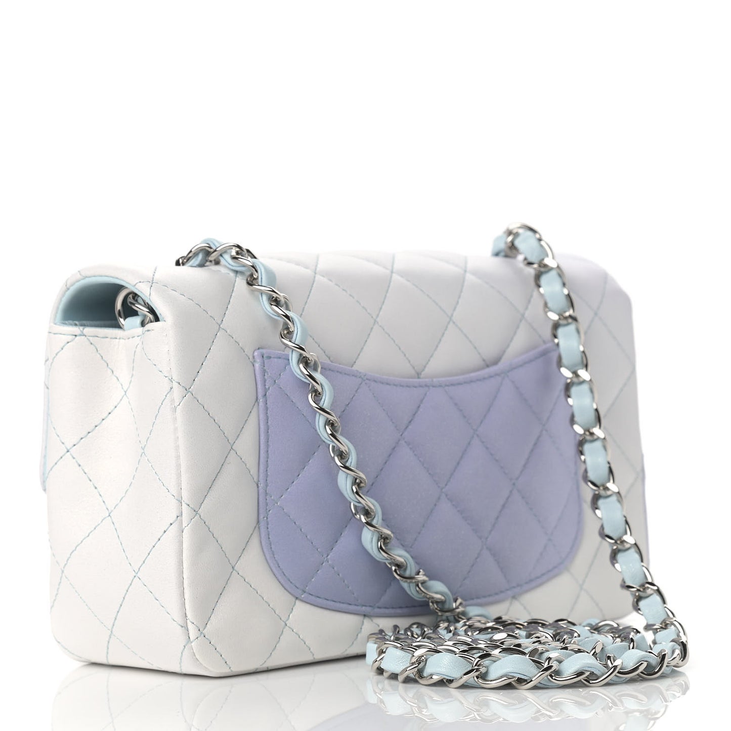 Perforated Lambskin Quilted Mini Rectangular Flap Light Blue Light Purple White