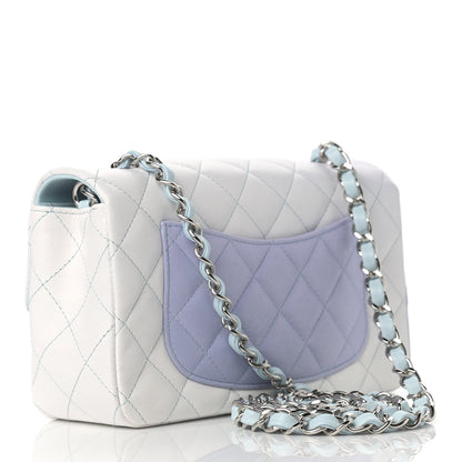 Chanel Perforated Lambskin Quilted Mini Rectangular Flap Light Blue Light Purple White 3 of 11