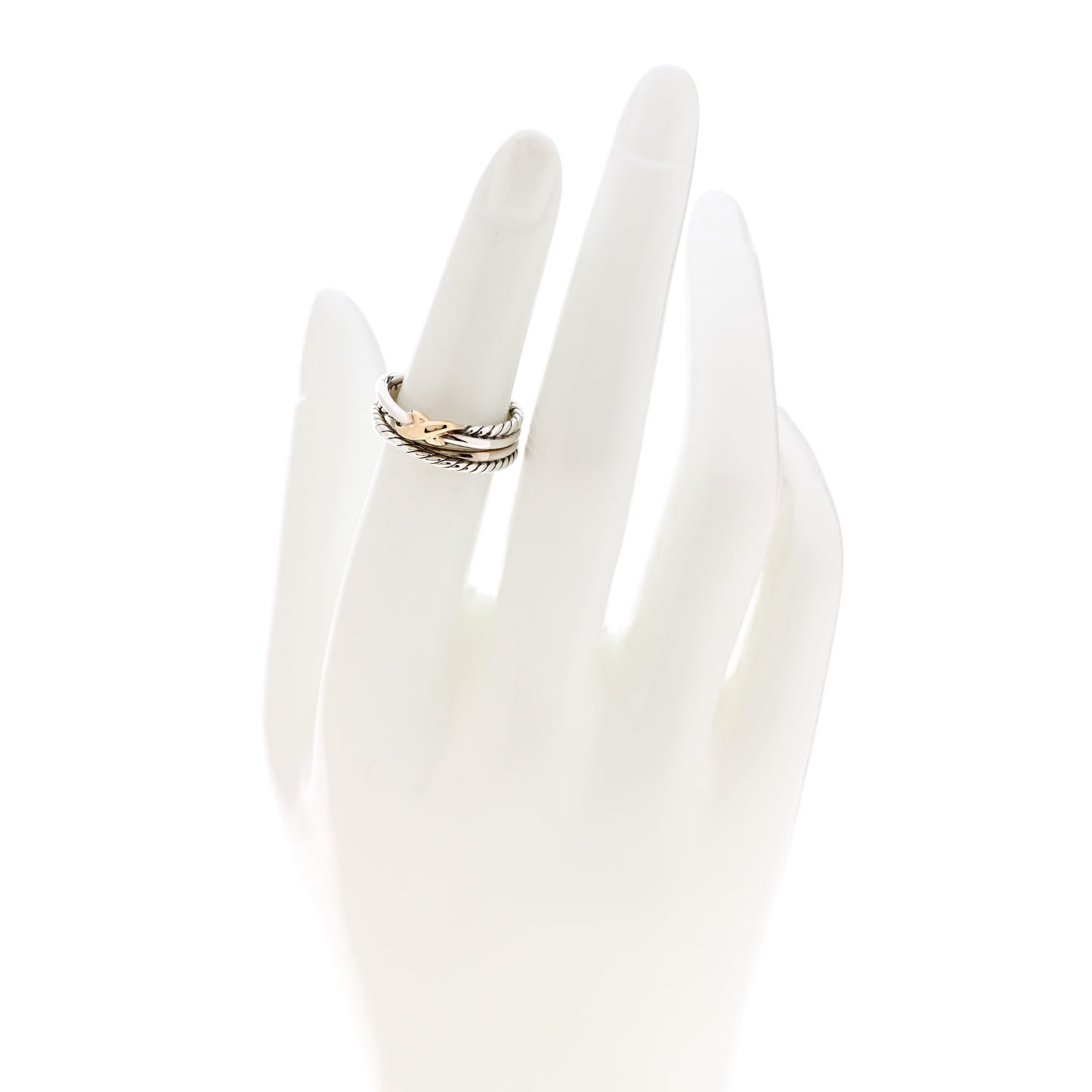 David Yurman Sterling Silver 18K Yellow Gold 6mm X Crossover Ring 50 5.5 2 of 4