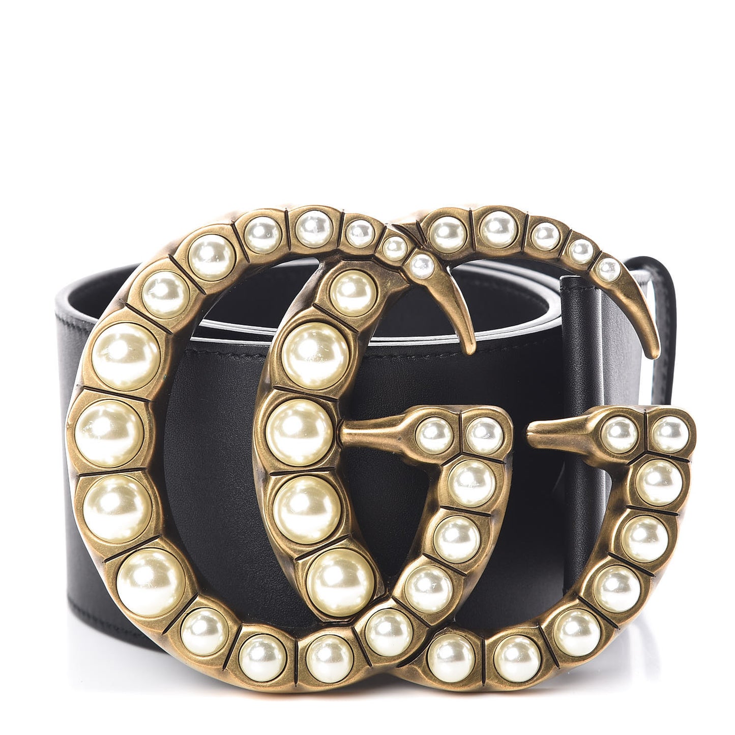 Moon Calfskin Pearl Double G 70mm Belt 85 34 Black Cream