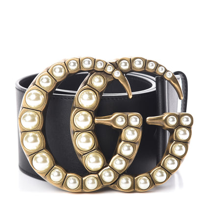 Gucci Moon Calfskin Pearl Double G 70mm Belt 85 34 Black Cream 1 of 8
