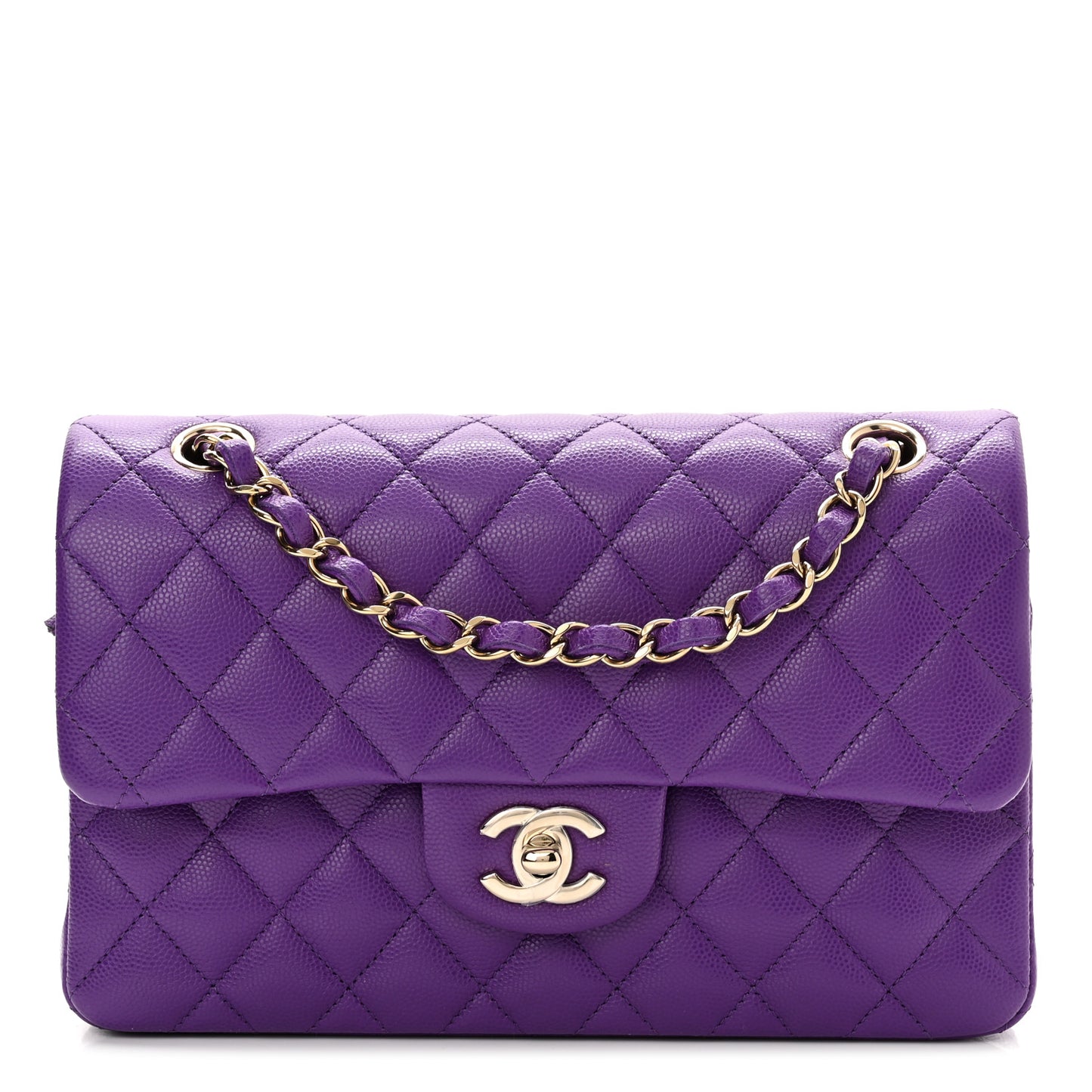 Caviar Quilted Small Double Flap Dark Purple