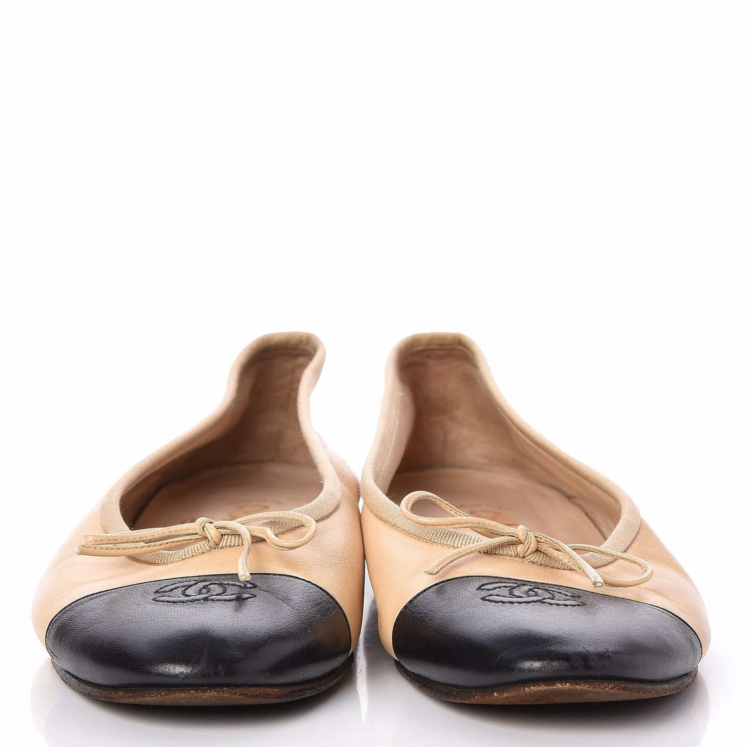 Chanel Lambskin CC Cap Toe Ballerina Flats 40.5 Beige Black 2 of 9