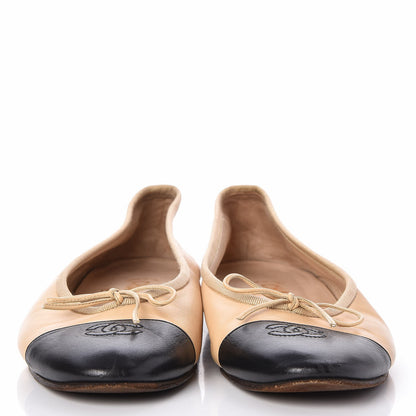 Chanel Lambskin CC Cap Toe Ballerina Flats 40.5 Beige Black 2 of 9