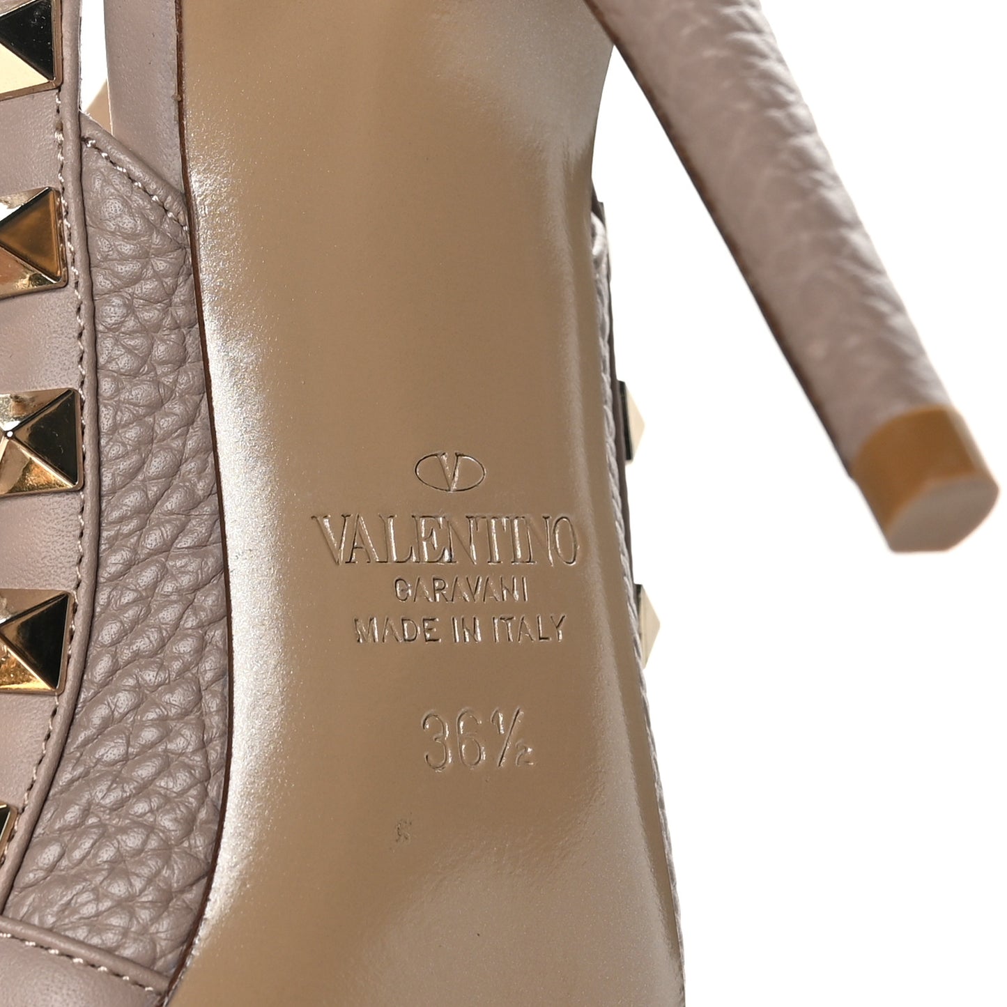 Pebbled Calfskin Rockstud Ankle Strap Pumps 36.5 Poudre
