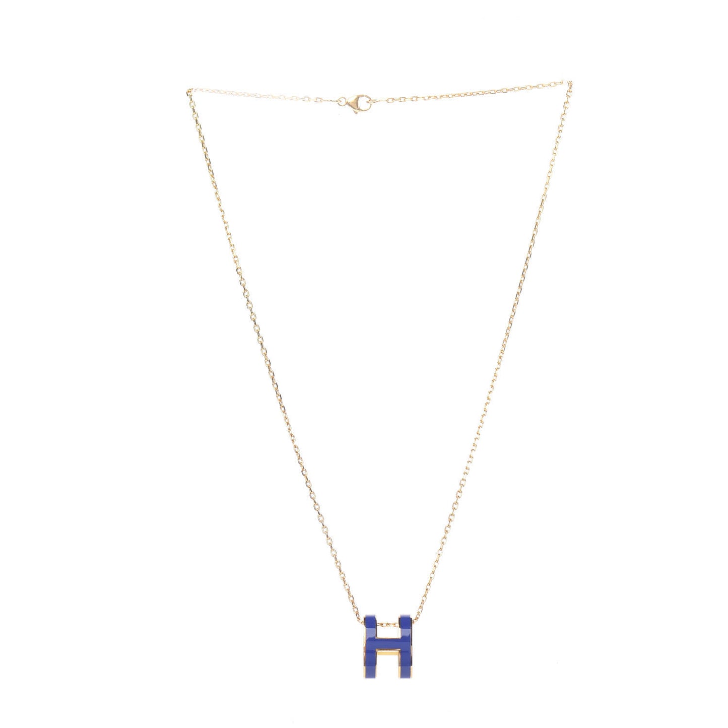 Lacquered Gold Pop H Pendant Necklace Bleu Royal