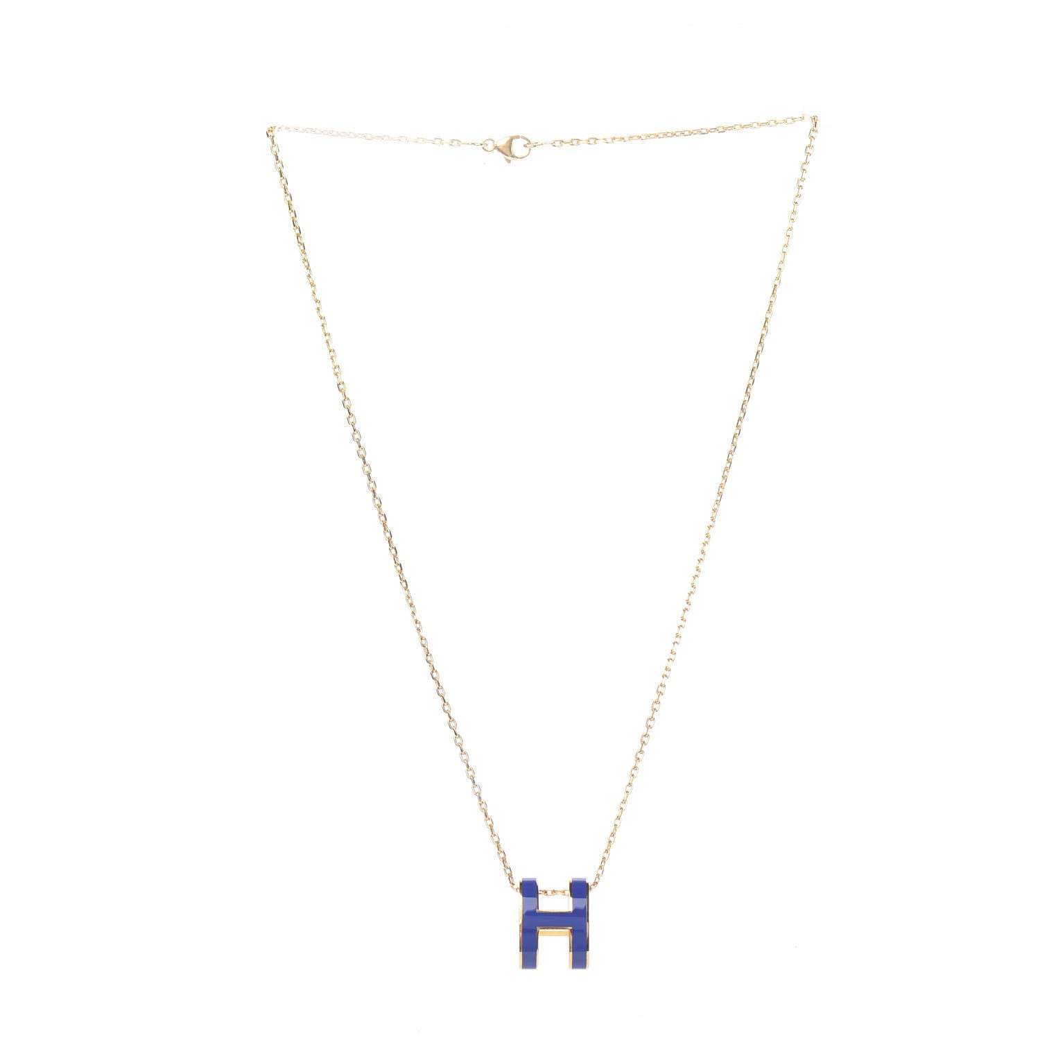 Hermes Lacquered Gold Pop H Pendant Necklace Bleu Royal 2 of 5
