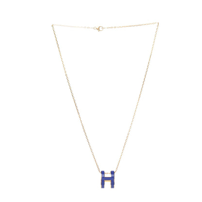 Hermes Lacquered Gold Pop H Pendant Necklace Bleu Royal 2 of 5