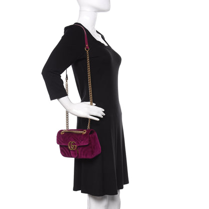 Gucci Velvet Matelasse Mini GG Marmont Shoulder Bag Fuchsia Violet Cyclamen 2 of 11