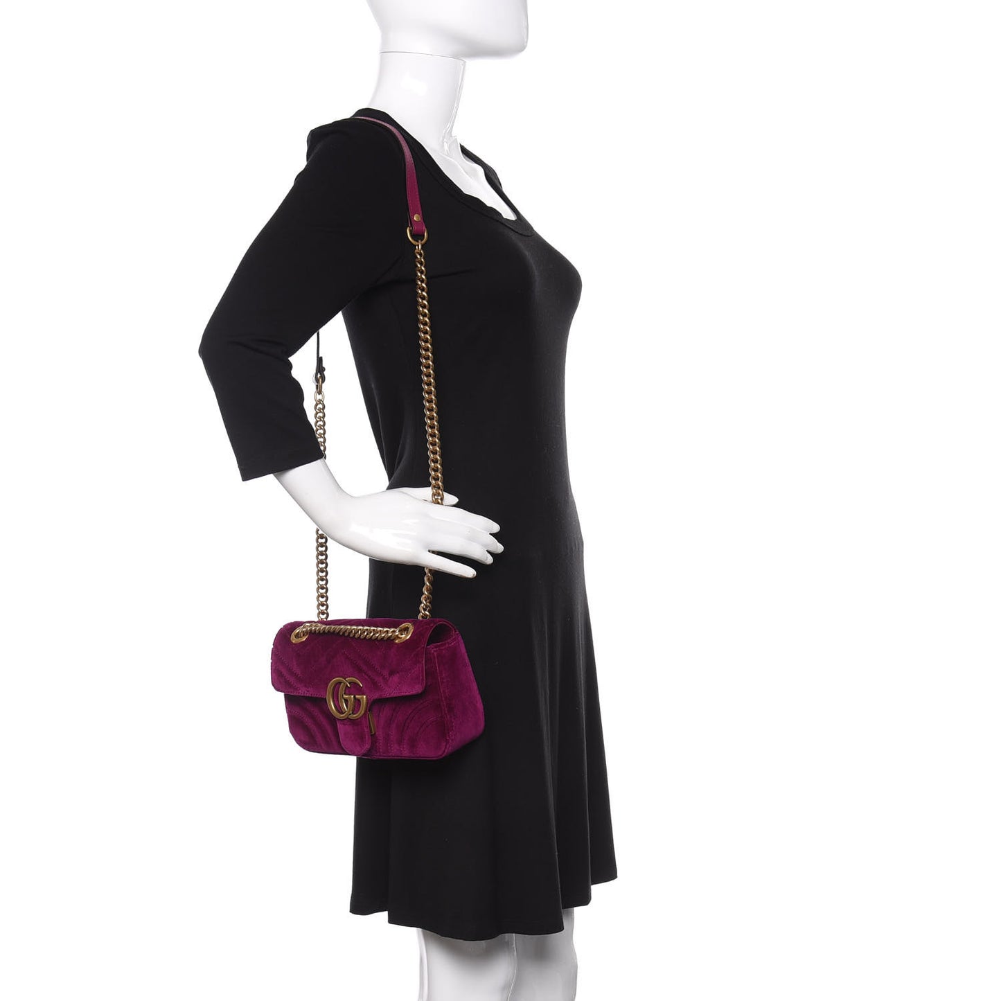 Velvet Matelasse Mini GG Marmont Shoulder Bag Fuchsia Violet Cyclamen