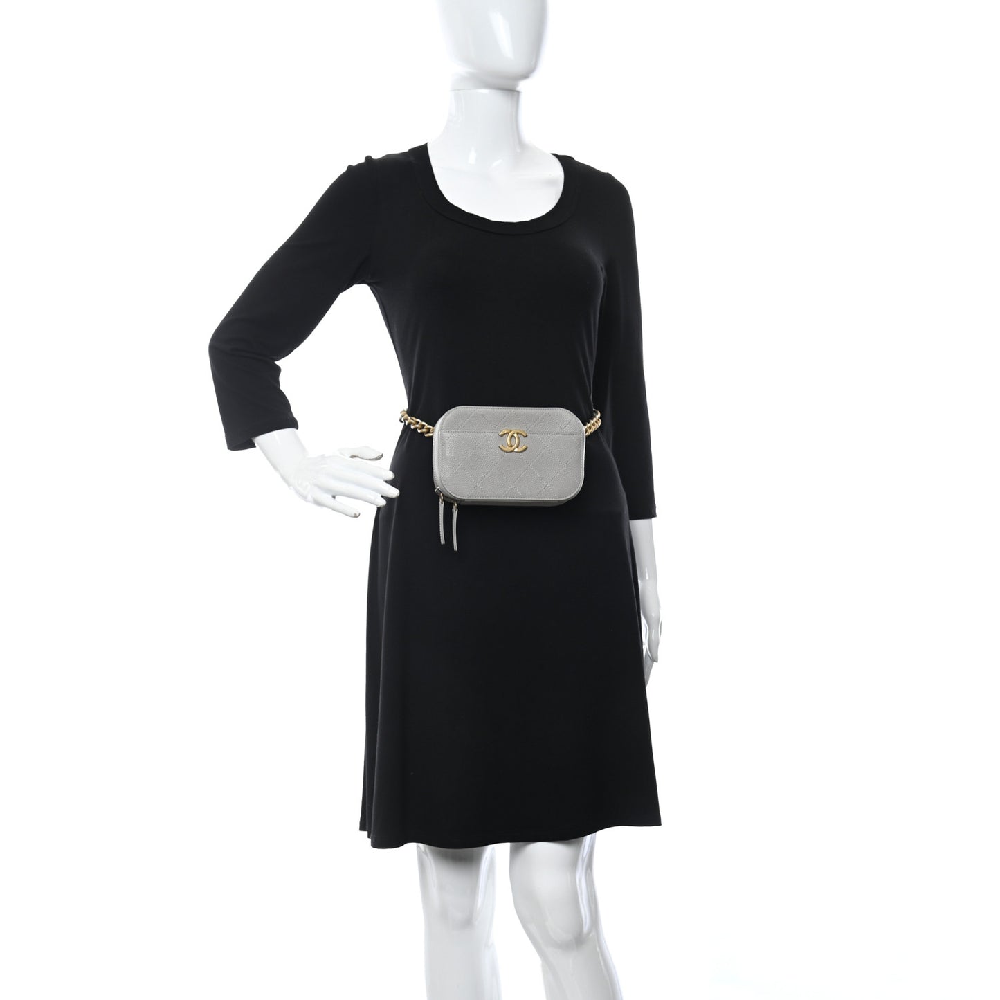 Caviar Stitched Waist Bag Light Grey