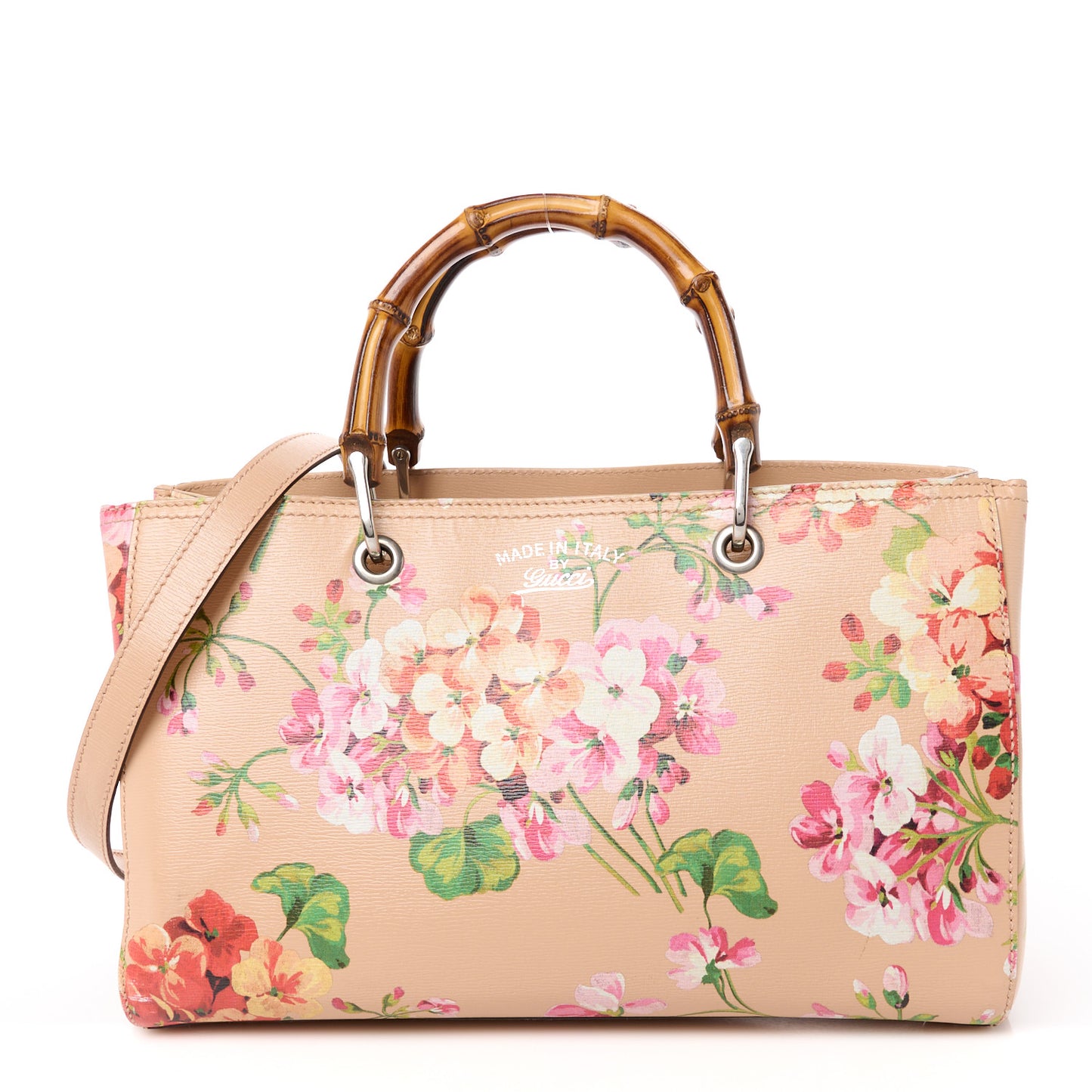 GG Supreme Monogram Tian Medium Bamboo Shopper Tote Beige Multicolor Red Pink Apricot Multicolor
