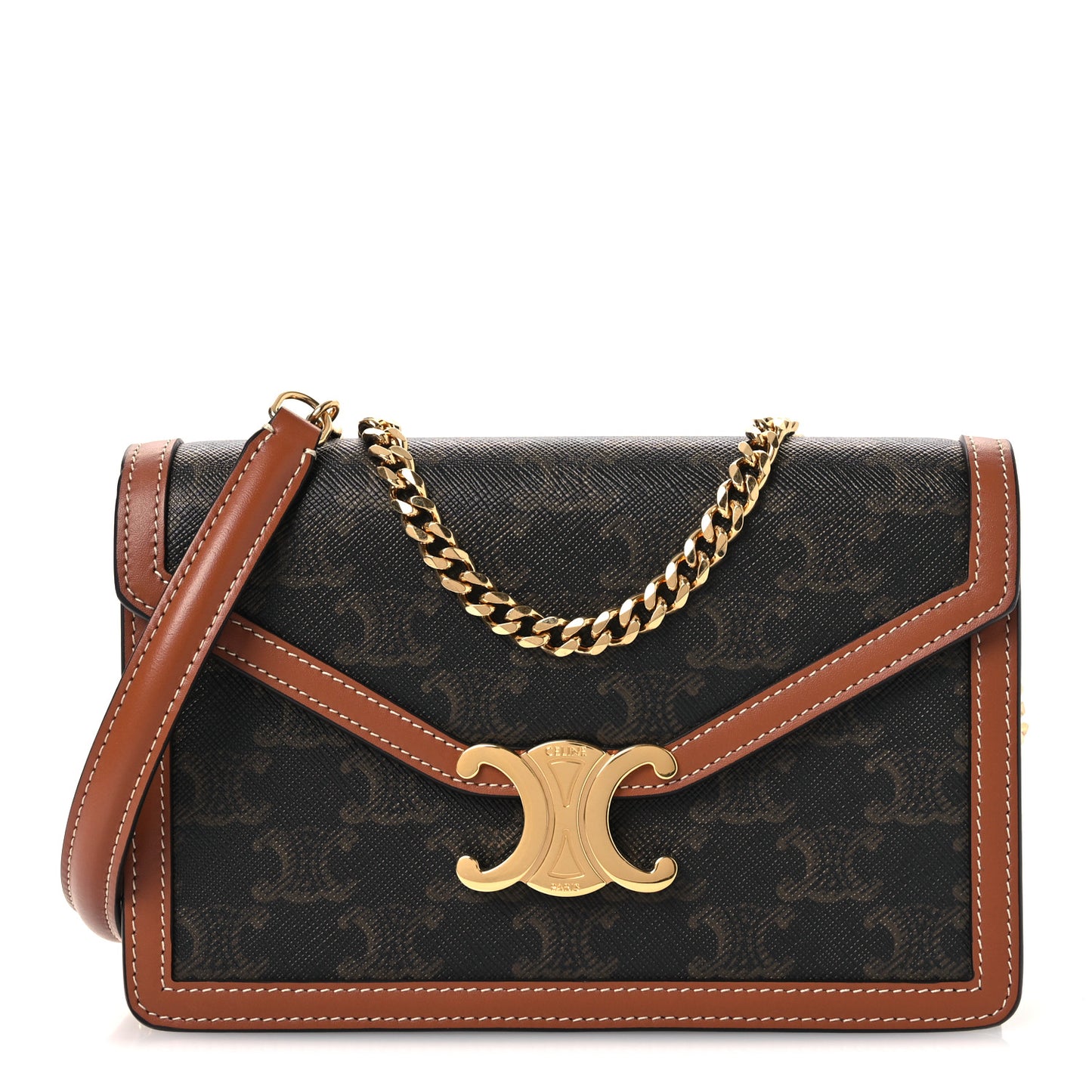 Triomphe Canvas Calfskin Margo Wallet on Chain Tan
