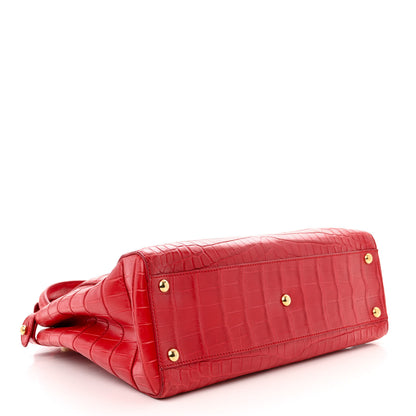 Fendi Shiny Crocodile Shiny Nappa Medium Peekaboo Iconic Satchel Red 4 of 10
