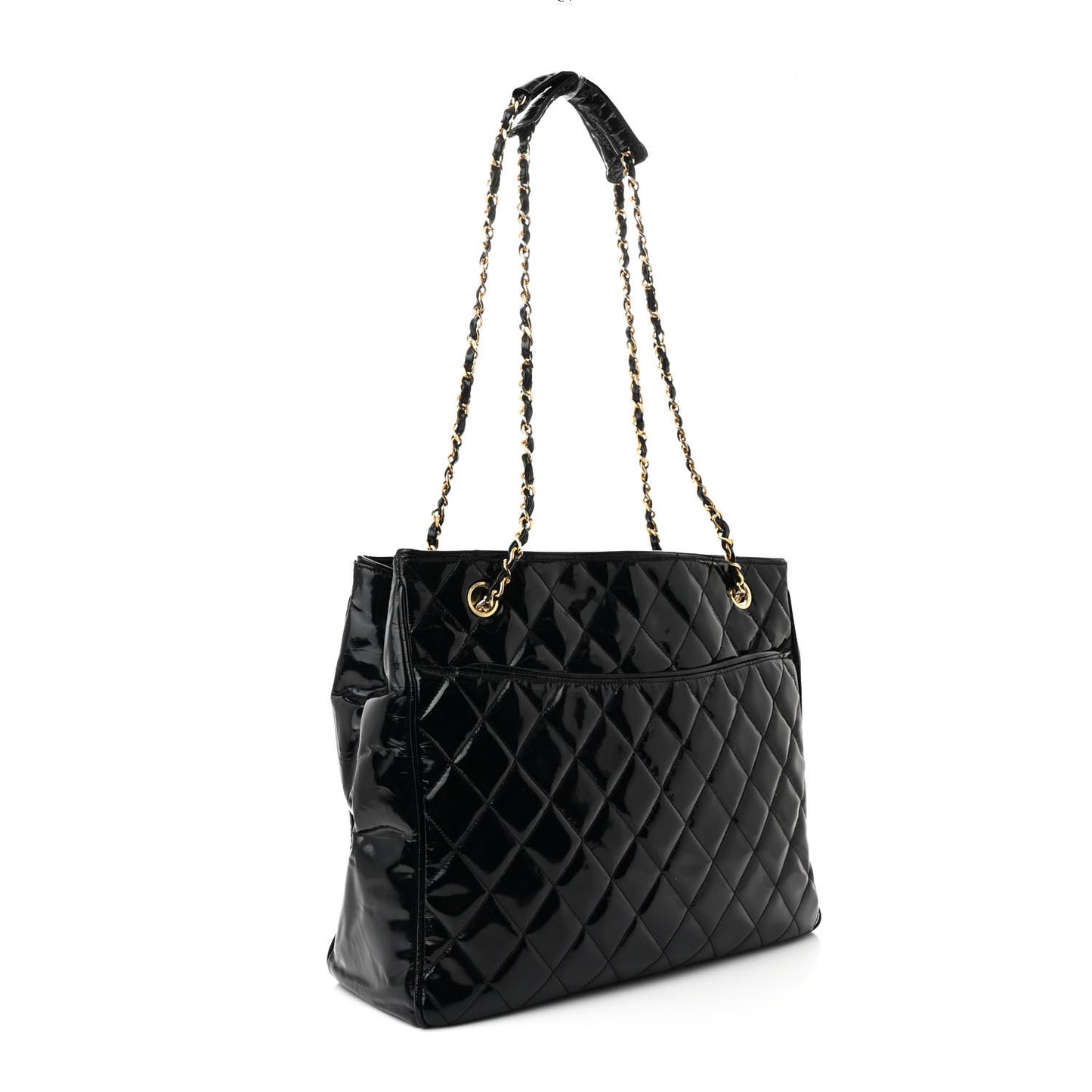 Patent Quilted Tote Black