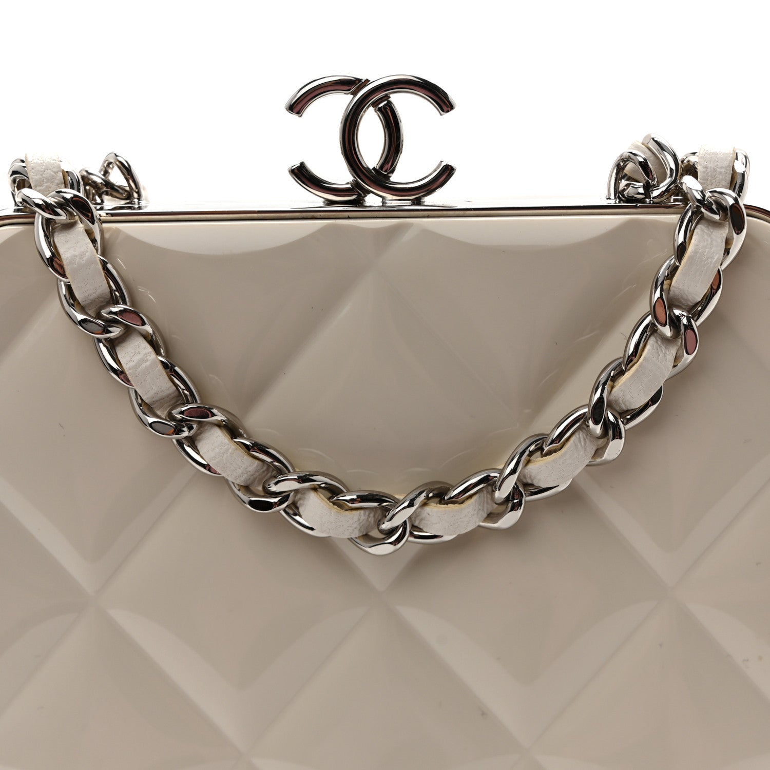 Chanel Lambskin Plexi Quilted CC Evening Clutch With Chain White 8 of 10
