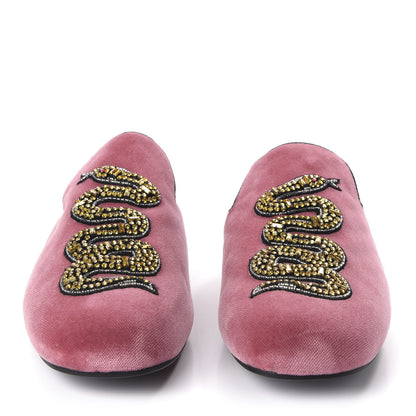 Gucci Velvet Crystal Snake Embroidered Womens Slippers 40 Tibet Red 2 of 8