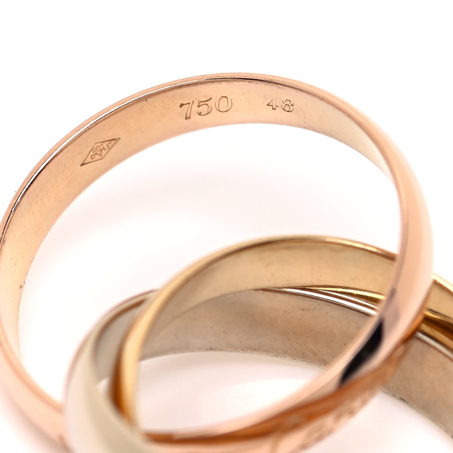 18K Pink Yellow White Gold Classic Les Must De Cartier Trinity Ring 48 4.5