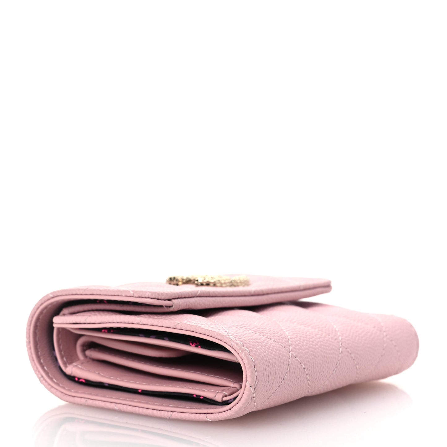 Caviar Quilted Textured CC Flap Card Holder Light Pink