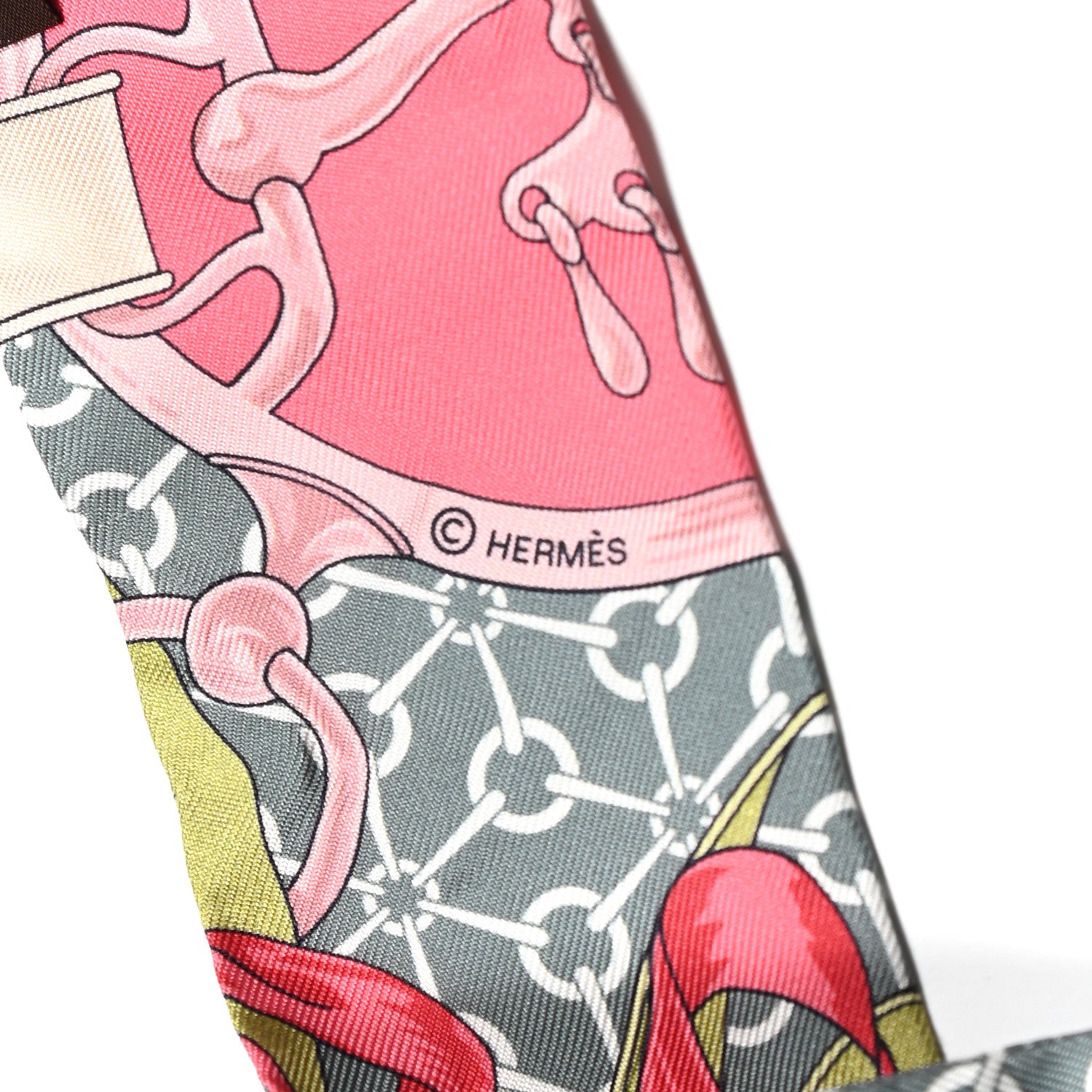 Hermes Silk La Promenade Du Matin Twilly Framboise Turquoise Vert 3 of 4