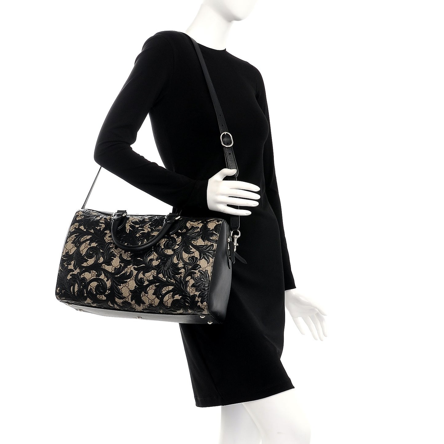 GG Supreme Monogram Arabesque Medium Boston Black