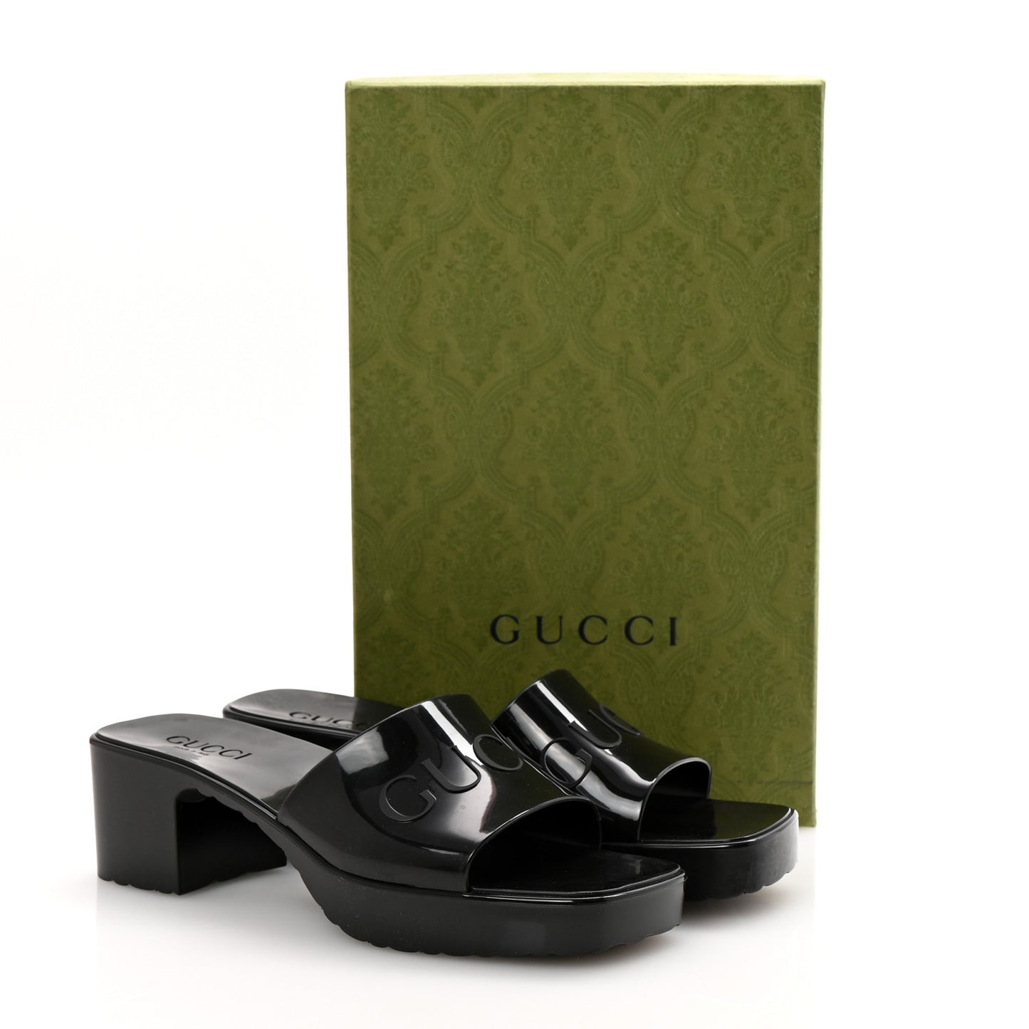 Rubber Gucci Logo Womens Platform 20/60mm Slide Sandals 38 Black