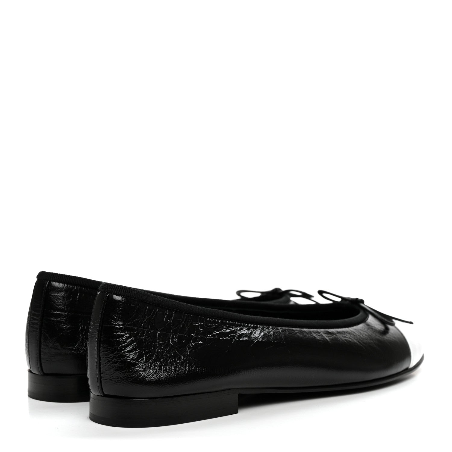 Chanel Crumpled Shiny Lambskin Cap Toe CC Ballerina Flats 38 Black White 5 of 9