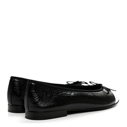Chanel Crumpled Shiny Lambskin Cap Toe CC Ballerina Flats 38 Black White 5 of 9