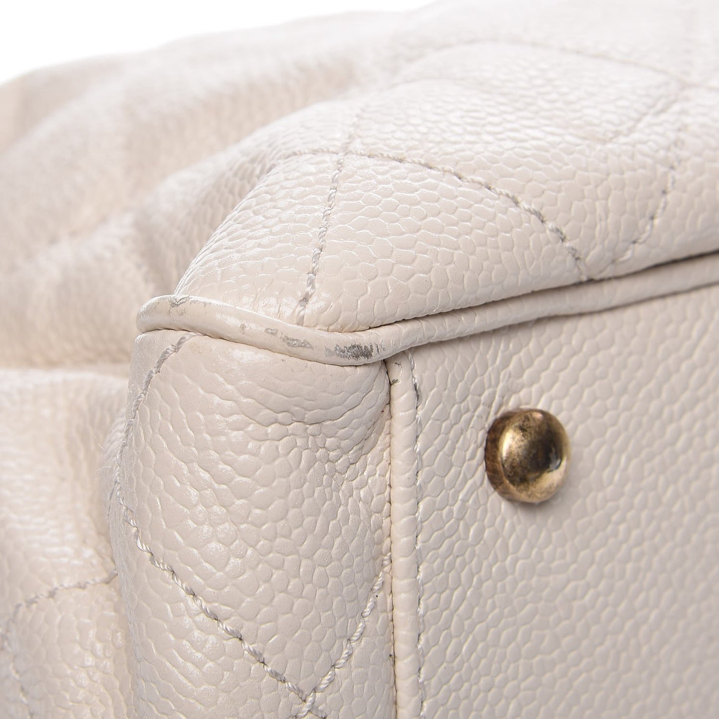 Glazed Caviar Quilted Small Shiva Tote Dark White