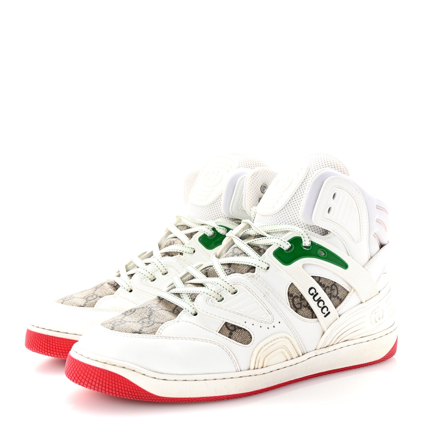 Demetra GG Supreme Monogram Mens Basket High Top Sneakers 8.5 Great White Beige Ebony