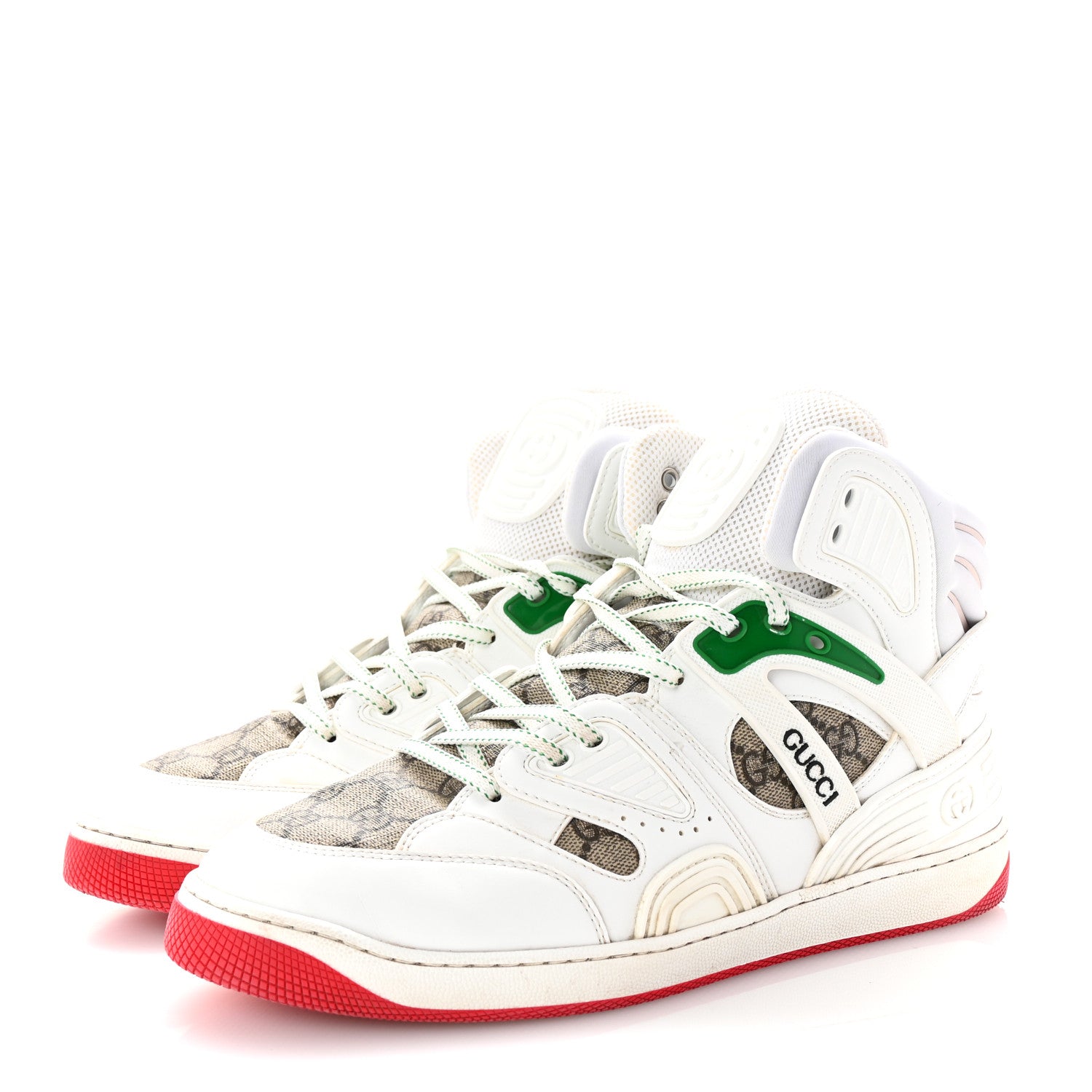 Gucci Demetra GG Supreme Monogram Mens Basket High Top Sneakers 8.5 Great White Beige Ebony 4 of 10