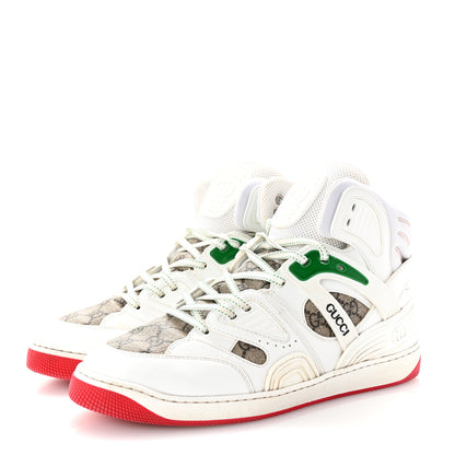 Gucci Demetra GG Supreme Monogram Mens Basket High Top Sneakers 8.5 Great White Beige Ebony 4 of 10