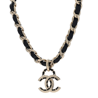 Chanel Metal Lambskin CC Choker Necklace Black Gold 1 of 4