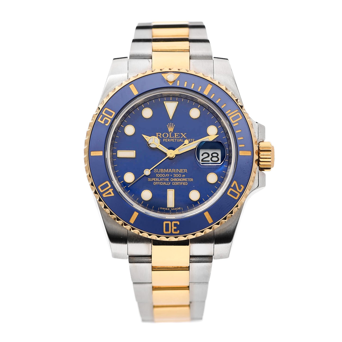Stainless Steel 18K Yellow Gold 40mm Submariner Date Watch Royal Blue 116613LB