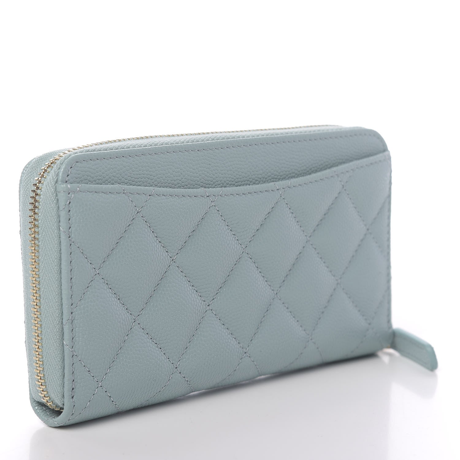 Chanel Caviar Quilted Medium Zip Around Wallet Light Blue 3 of 9