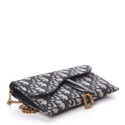 Christian Dior Oblique Saddle Chain Wallet Blue 5 of 9