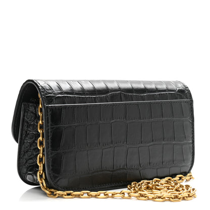 Balenciaga Extra Supple Calfskin Crocodile Embossed Gossip Wallet On Chain Black 3 of 10