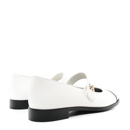 Chanel Calfskin Patent Mary Janes Flats 38.5 White Black 4 of 8