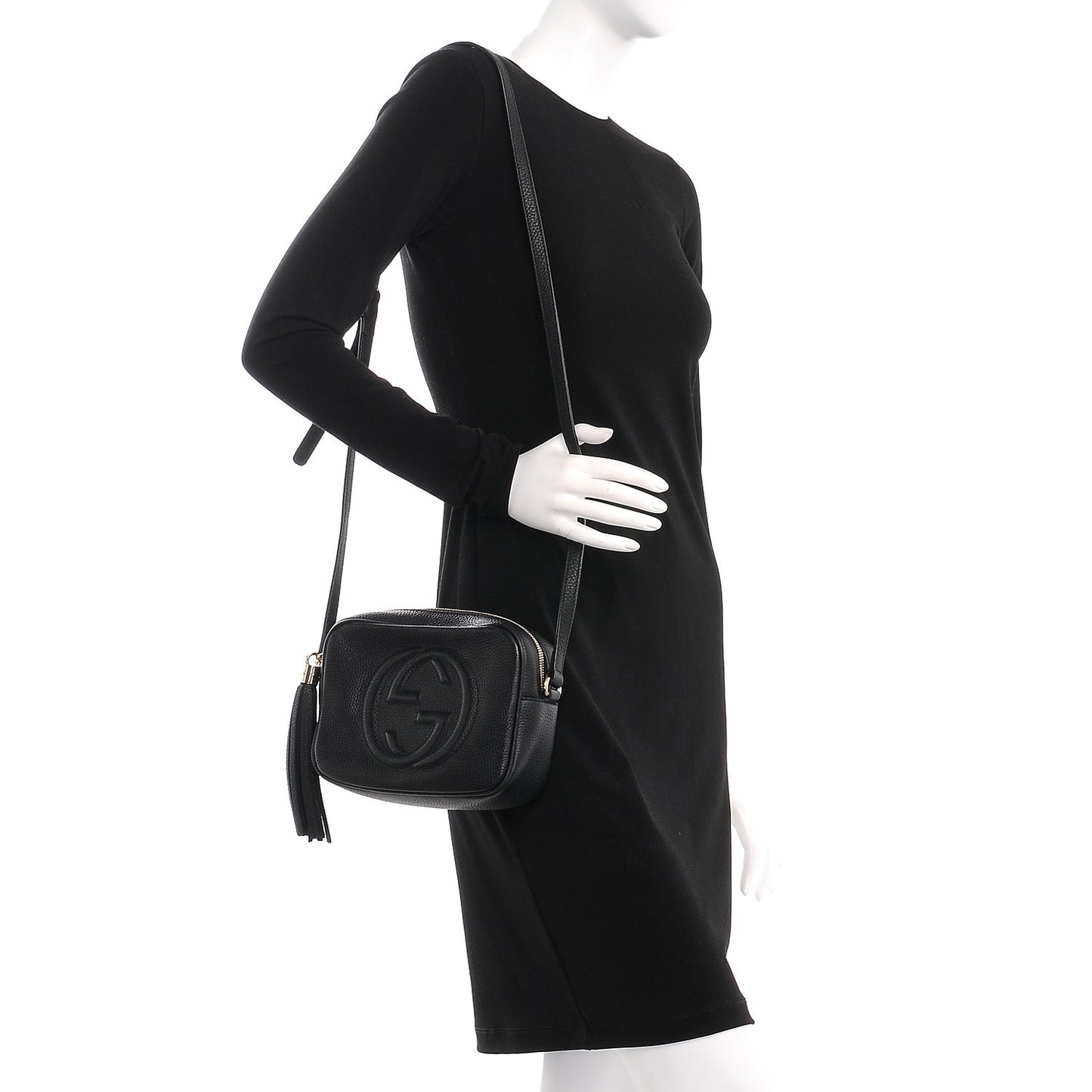 Pebbled Calfskin Small Soho Disco Bag Black