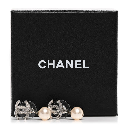 Chanel Pearl CC Drop Earrings Silver 4 of 4