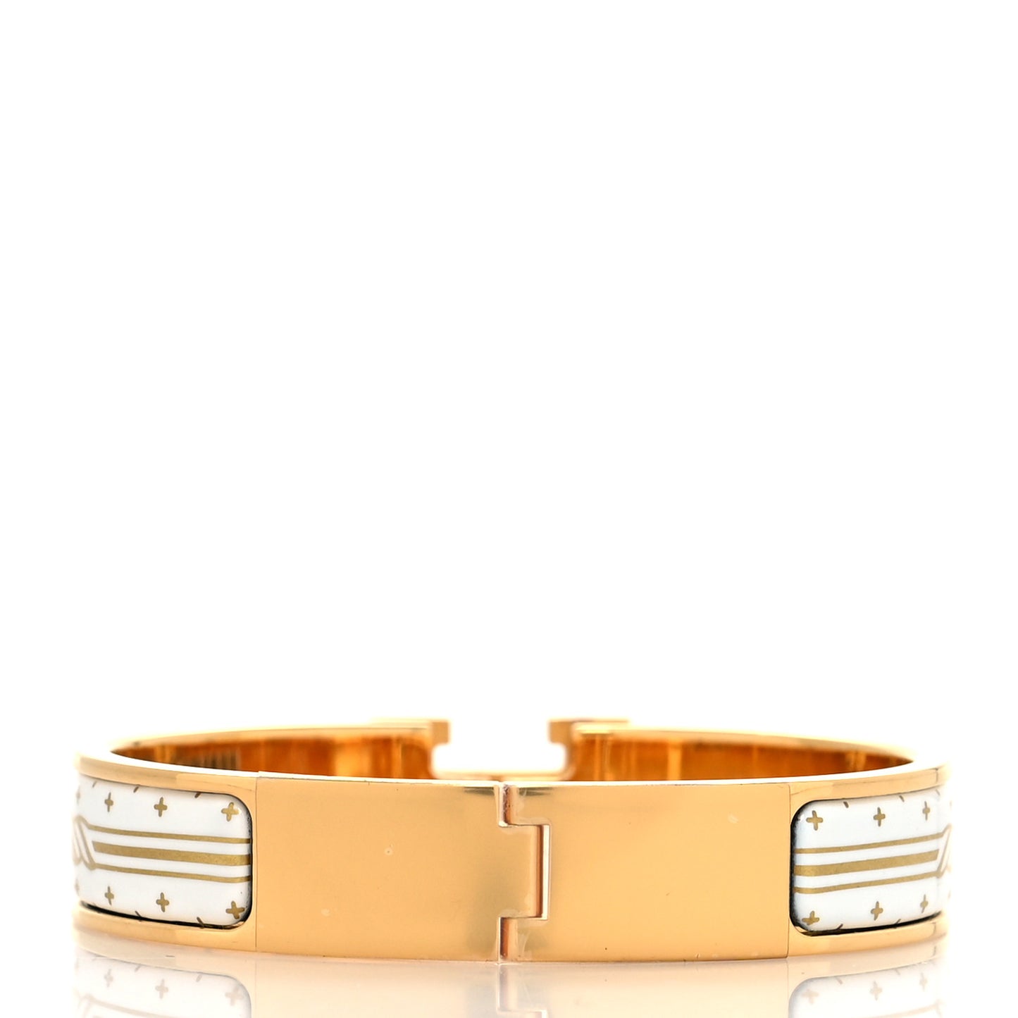 Enamel Printed Quadrige Au Fil Narrow Clic Clac H Bracelet PM Or White