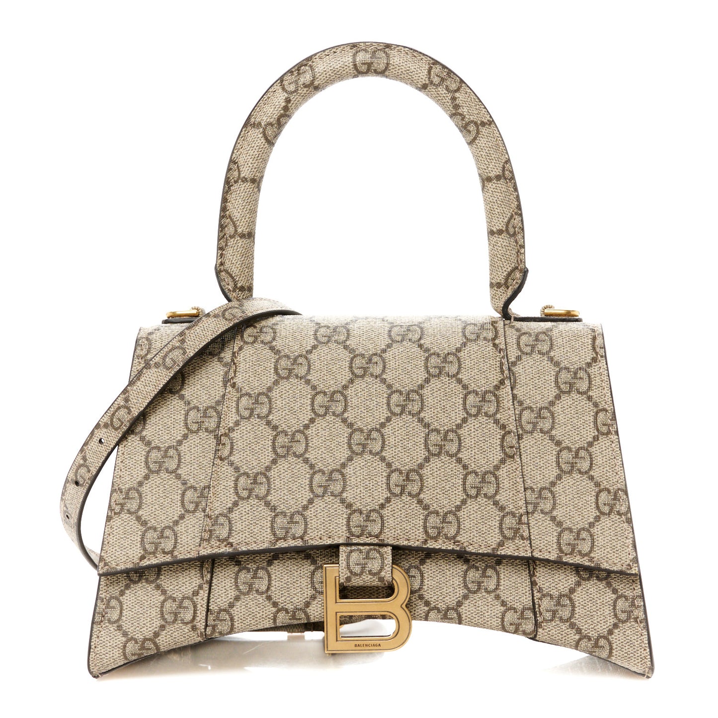 X GUCCI GG Supreme Monogram Small Hourglass Top Handle Bag Beige Ebony