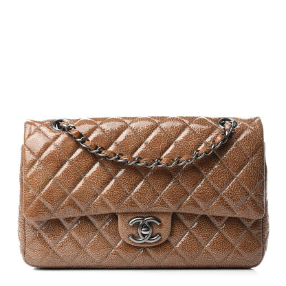 Chanel Crinkled Patent Quilted Medium Double Flap Brown 1 of 11
