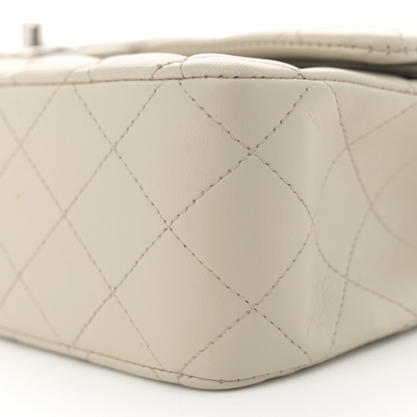 Lambskin Quilted Medium Double Flap Light Grey