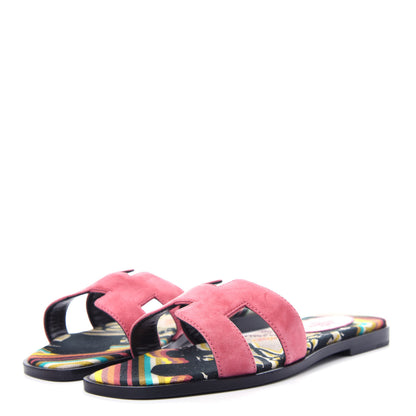 Hermes Suede Goatskin Oran Sandals 36.5 Rose De Venice 3 of 11