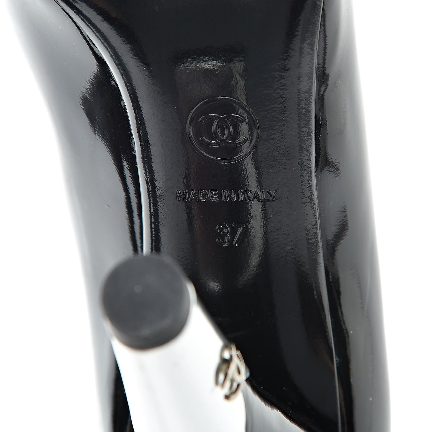 Chanel Patent Open Toe CC Pumps 37 Black 7 of 10