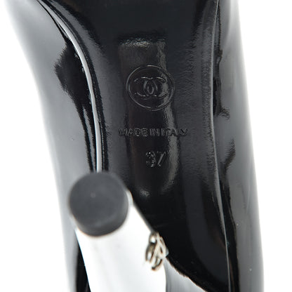 Chanel Patent Open Toe CC Pumps 37 Black 7 of 10