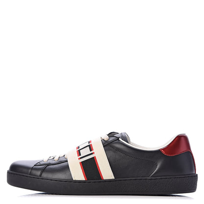 Gucci Calfskin Stripe Mens New Ace Sneakers 9 Black Ecru Red Flame 1 of 9