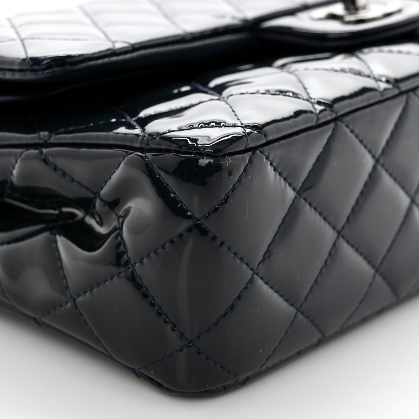 Patent Quilted Medium Double Flap Navy