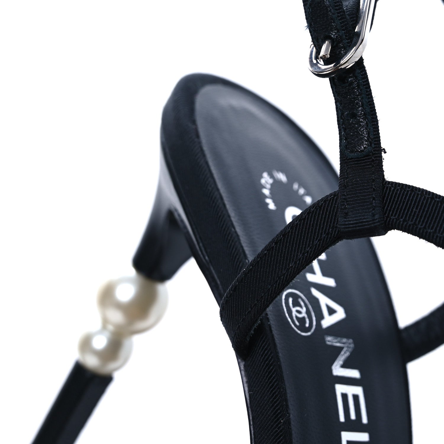 Chanel Grosgrain Pearl Sandals 39.5 Black 11 of 13